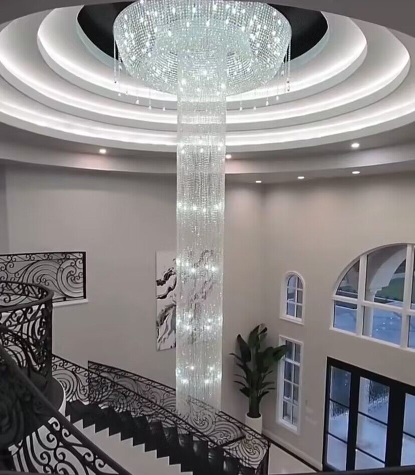 Extra large Silver Waterfall Luxury Ceiling Crystal Chandelier, Villas/Duplexes/High Floors Modern New Light Fixture for living room/staircase/hallyway/lobby/