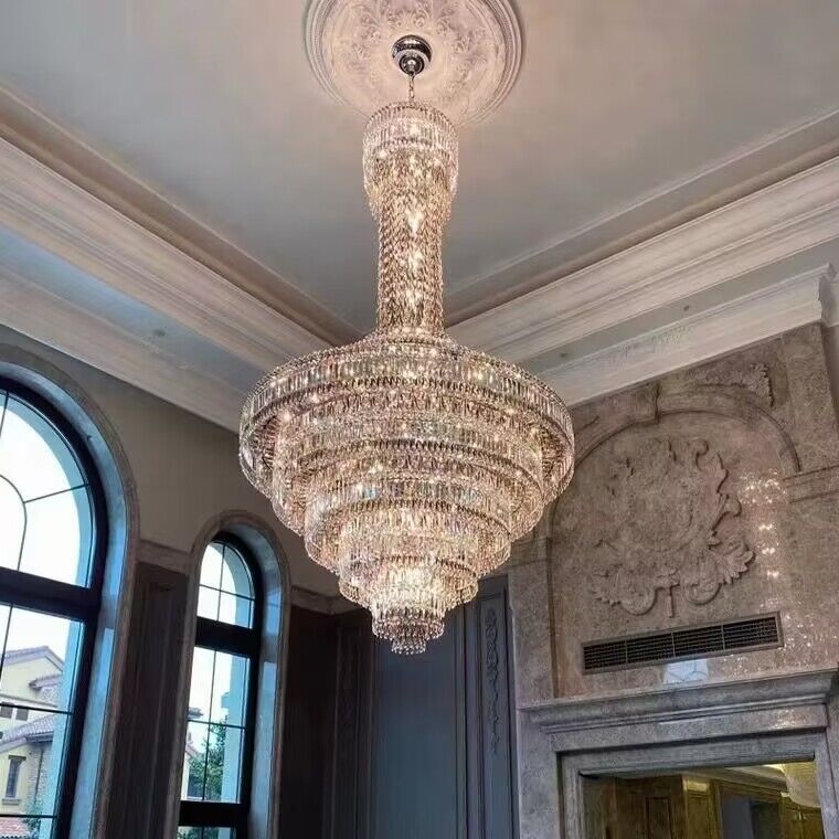 extra large multi-layers honeycomb crystal  chandelier modern luxury  foyer/staircase/dining room/living room/entryway/hallyway/dining room/study room...villas/duplex buildings/lofts/high-floors, restaurant,hotel lobby/shopping mall center/coffee shop/cafe/bar  oversized italian light fixture