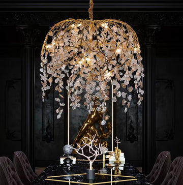 modern branch golden art copper crystal chandelier light luxury American leaf  for living room/dining room/bedroom/dining table/coffee table/entryway /foyer/backyard/dorm room/ front porch /girl room/front door/tiny house/apartment/villa hall. 