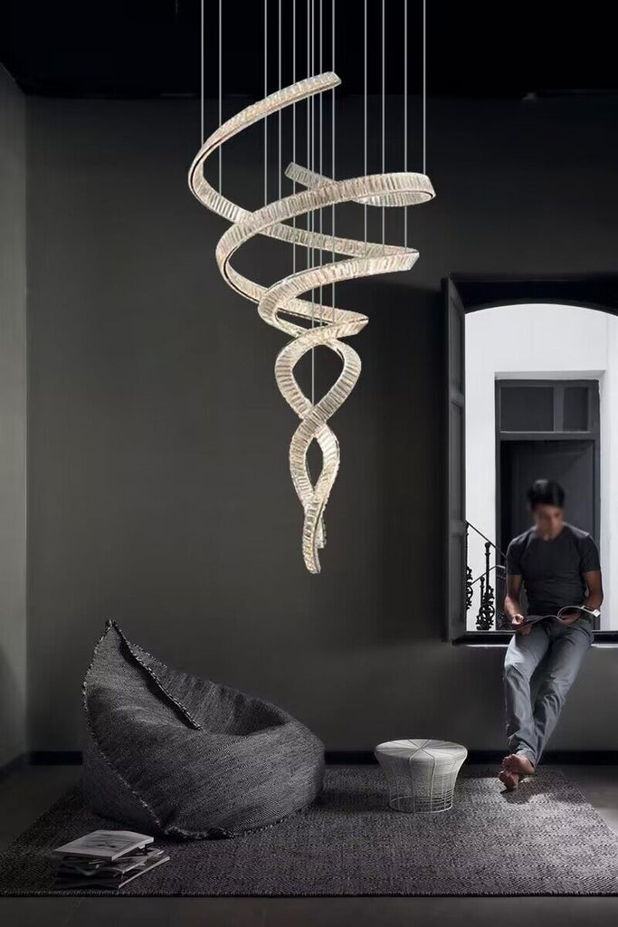 Customized spiral crystal pendant light chandelier for building-selling center decorate pendent light