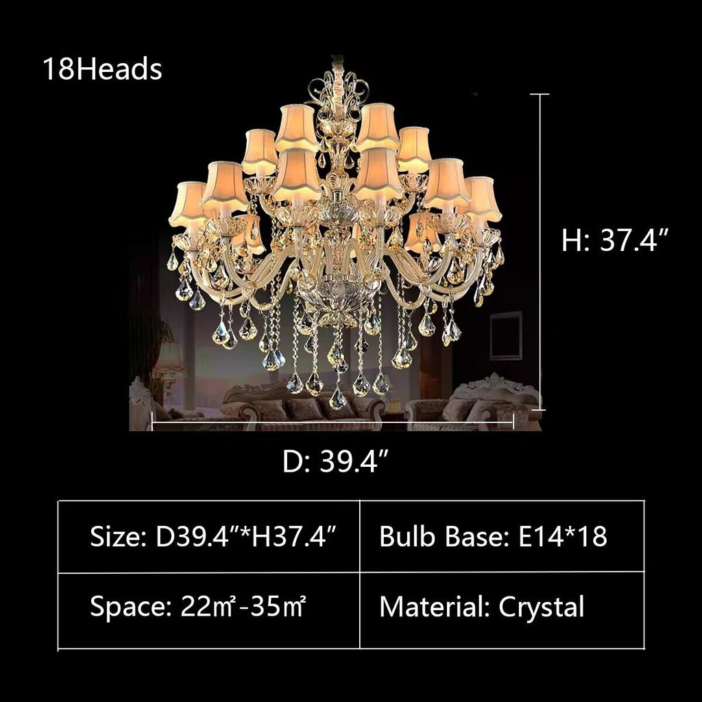 D39.4"*H37.4" extra large european-style luxury candle branch crystal chandelier for living room/dining room/foyer/entryway/entrance/hallway