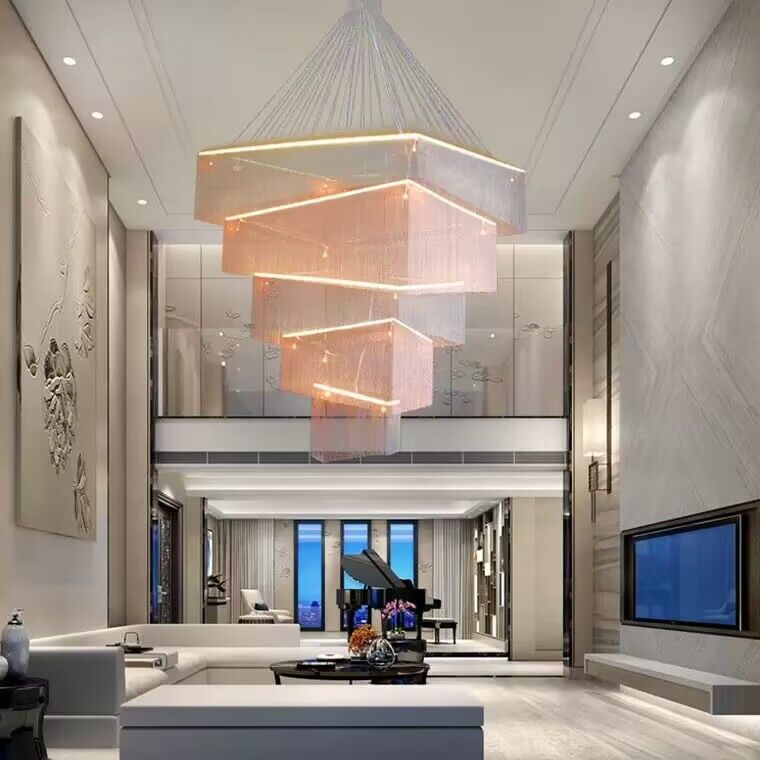 Europe Duplex building geometric story chandelier for foyer/staircase/hallway/high-ceiling living room/coffee table /big dining table /extra large multi-tiered rectangle chandelier light 
