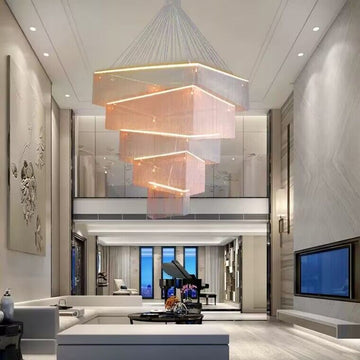 Europe Duplex building geometric story chandelier for foyer/staircase/hallway/high-ceiling living room/coffee table /big dining table /extra large multi-tiered rectangle chandelier light 