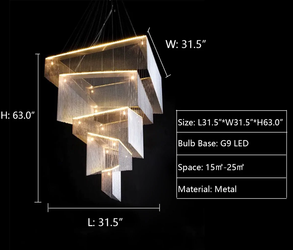 L31.5"*H63" Europe Duplex building geometric story chandelier for foyer/staircase/hallway/high-ceiling living room/coffee table /big dining table /extra large multi-tiered rectangle chandelier light