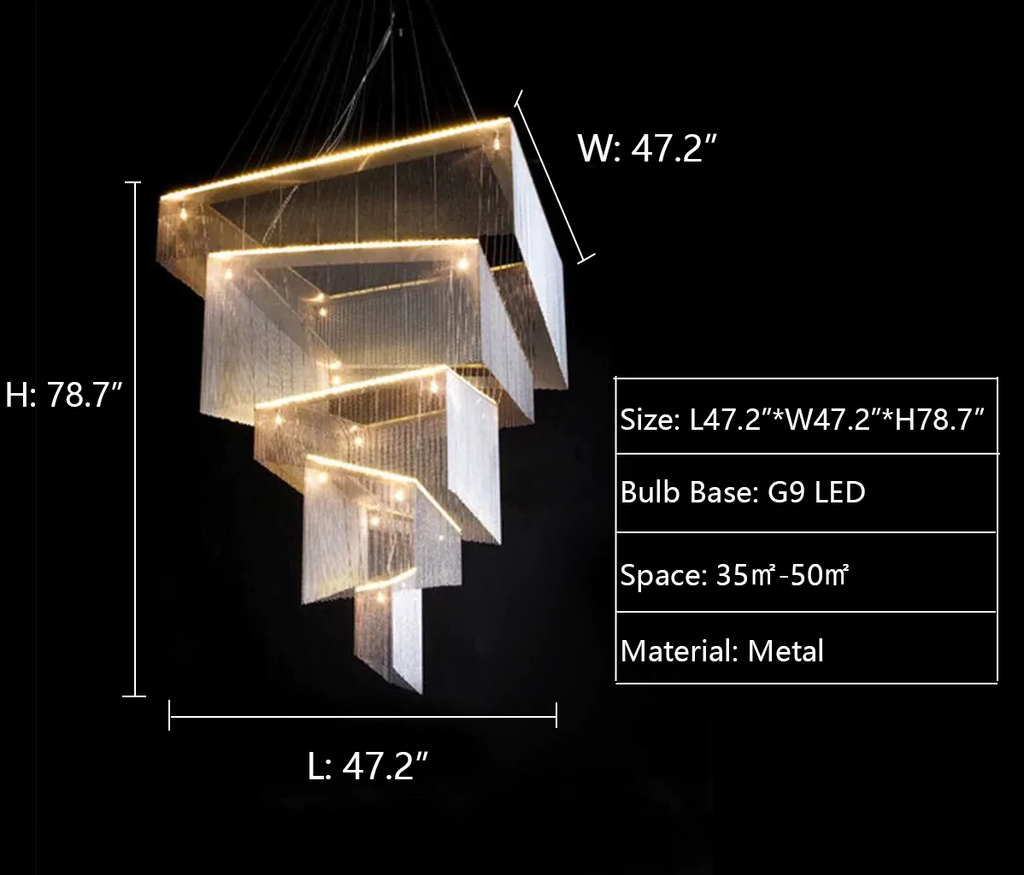 D47.2"*H78.7" Europe Duplex building geometric story chandelier for foyer/staircase/hallway/high-ceiling living room/coffee table /big dining table /extra large multi-tiered rectangle chandelier light