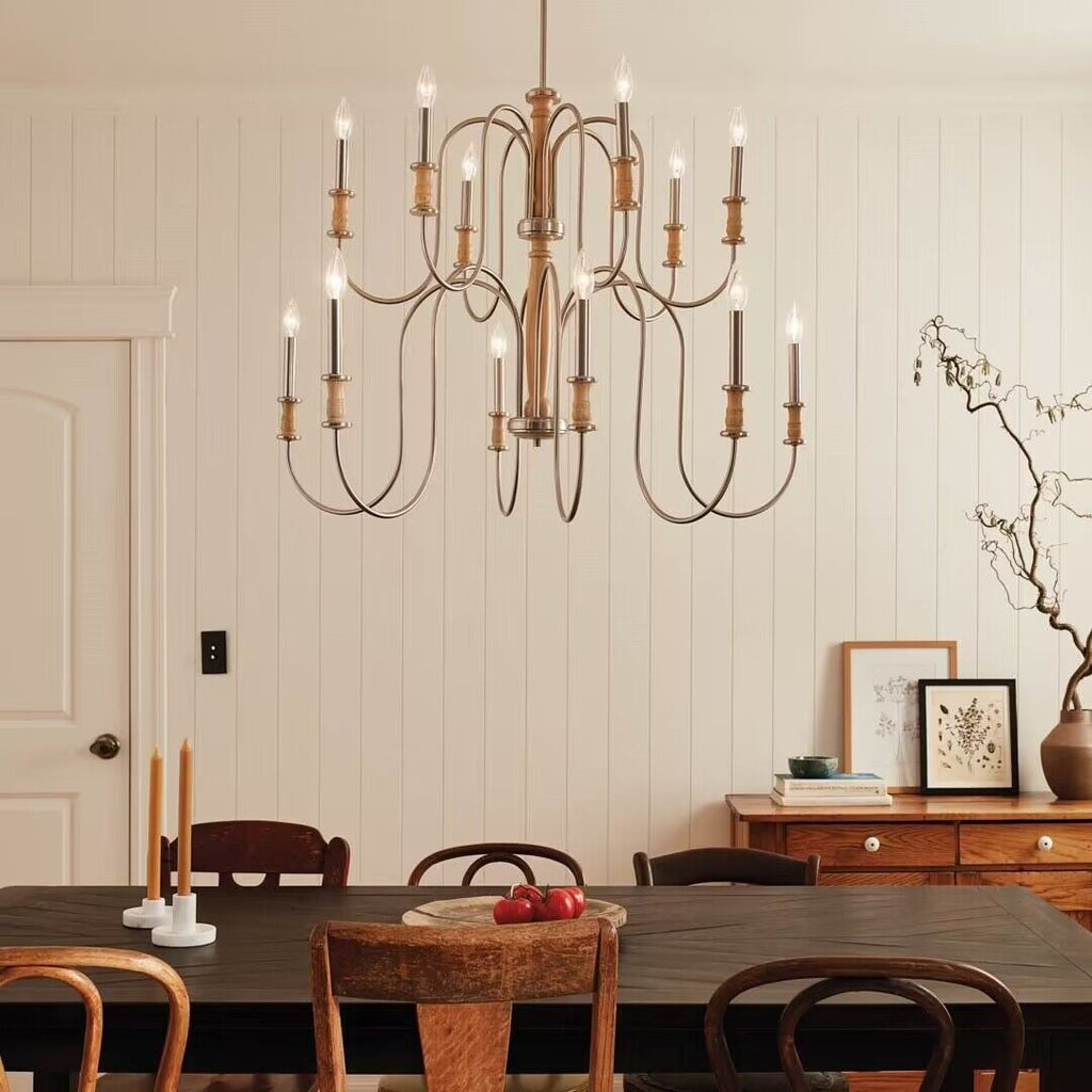 Karthe 2-Tier Chandelier by Kichler ,American Rustic Candle Branch Retro Chandelier For Living Room/Dining Room/Bedroom 