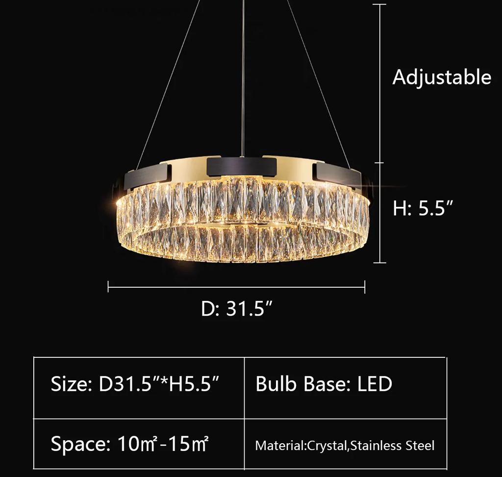 d31.5" Modern Luxury Designer Crystal Chandelier Set Ring Bedroom/Living Room Light Rectangle Dining Table Light 