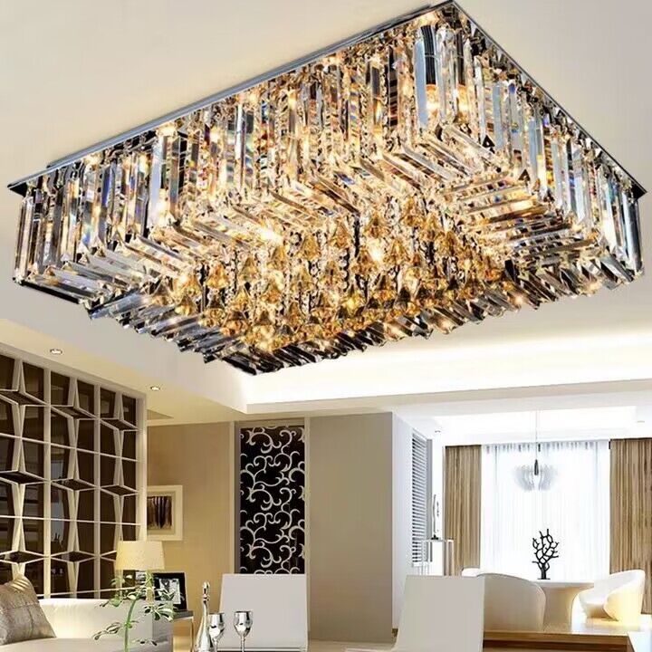 extra large flush mount crystal light for living room/dining room huge/super large ceiling rectangle black/white light 