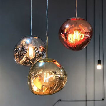 Nordic gogosir hanging lamp lava led chandelier glass art  pendant lights gold, rose gold, smoky gray, silver color pendant light for living room/dining room/living room/coffee table/apartment/bedside/dining table/long table extra large chandelier