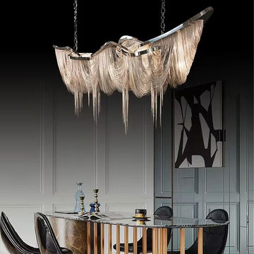 Atlantis Linear Chandelier  extra large rectangle crystal chandelier tassel art light for big dining room/dining table /long table/coffee table/metal chain light fixture golden/silver chandelier