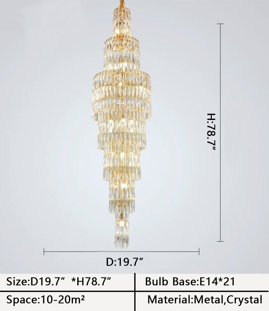 D19.7inches*H78.7inches 21 lights crystal chandelier extra large/long crystal light for foyer/staircase/hallway