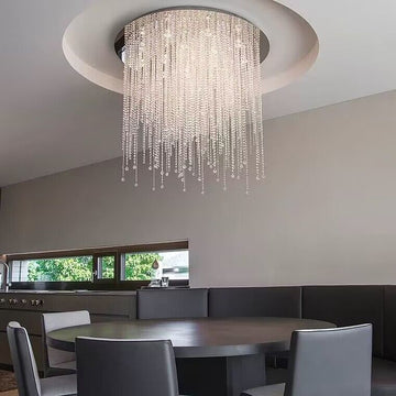 ICE FALL Ceiling Creative Art Round Tassel  crystal chandelier for living room/dining room/kitchen island/coffee table/dining table/bar/coffee shop 