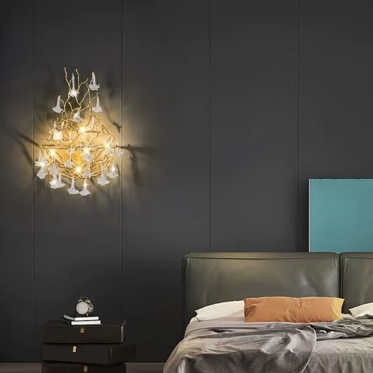 Art flower branch pendant wall light copper creative Light fixture for bedside/study/living room