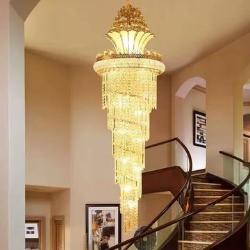 Huge/Extra Large/Oversized Spin/Cascade Spiral gold crystal chandelier long chandelier light for staircase/foyer/entryway/ hallway
