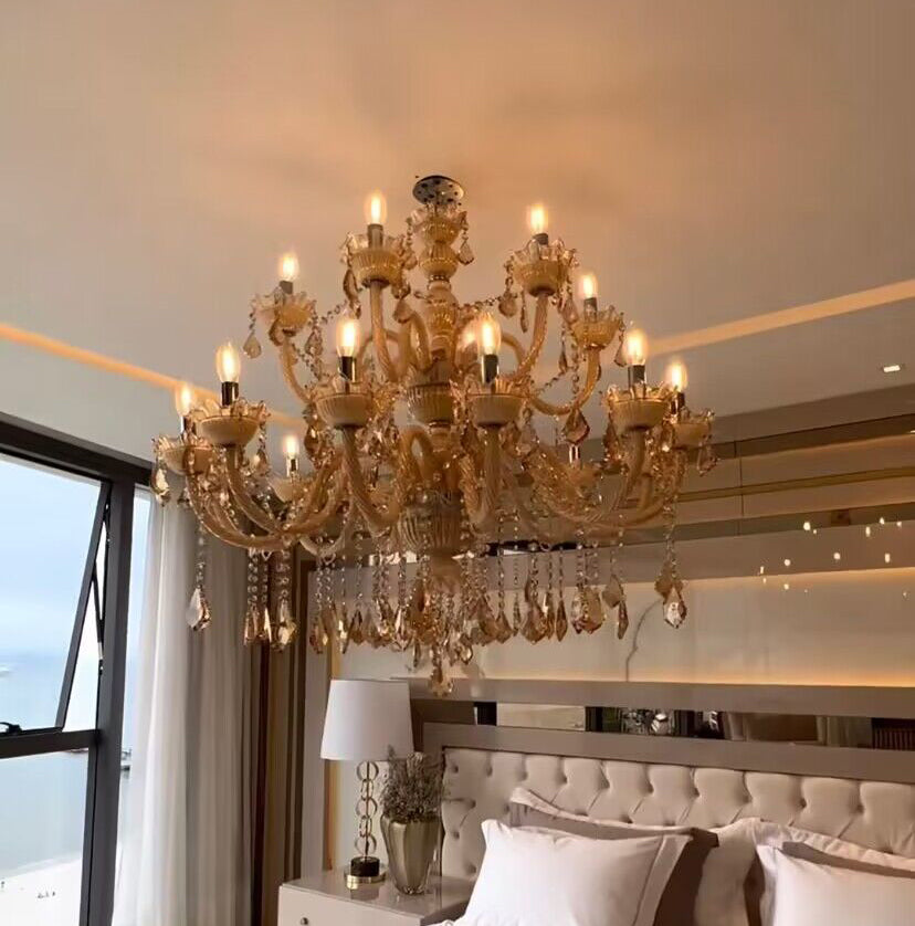 D32.3inches*H22inches Candle branch gold crystal chandelier retro dining room/living room/bedroom light fixture  10 lights 