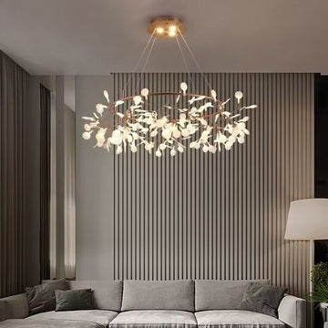Scandinavian post-modern firefly ring crystal chandelier leaf acrylic round chandelier ins super hot full copper living room, dining room, bedroom lights