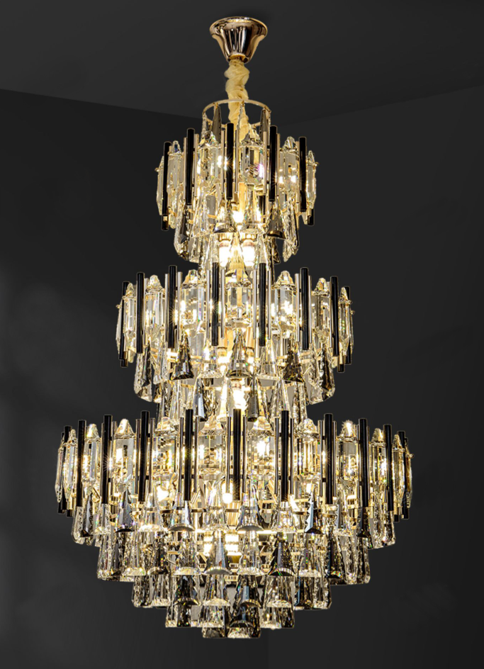 D70.9"*H110.2" Extra large /huge luxury 3-layers/tiered crystal chandelier round/empire gold/black crystal light for high-ceiling living room/foyer/entryway/staircase,2-story,duplex buildings