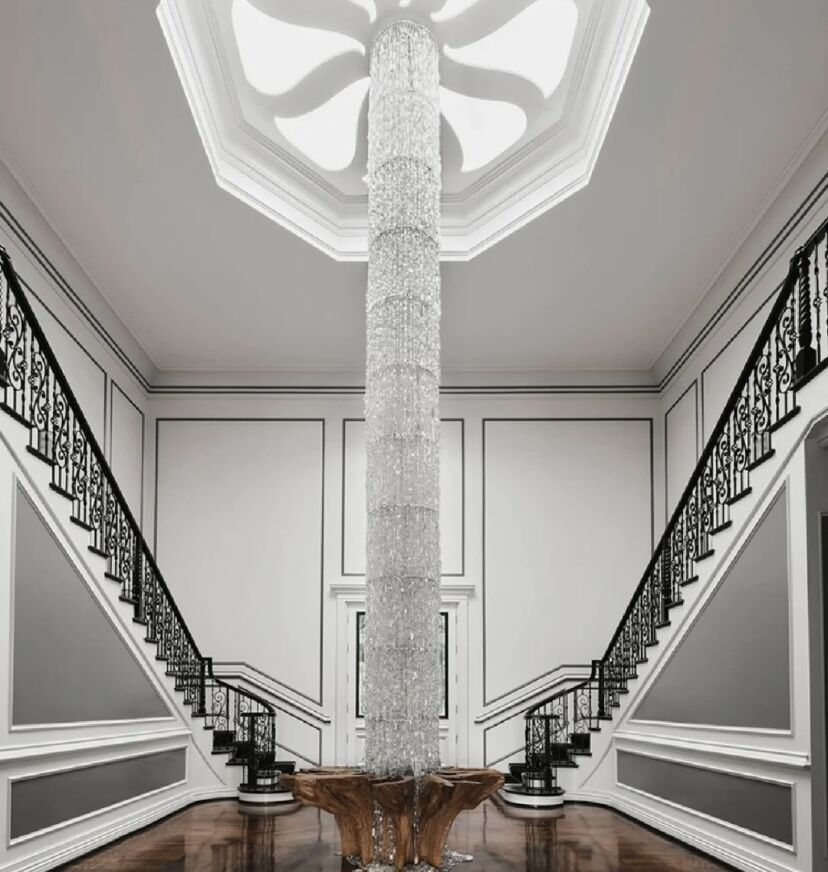 D19.7"*H157.5" Extra Large unique silver fringe wall door crystal chandelier metallic curtains ceiling crystal light for staircase