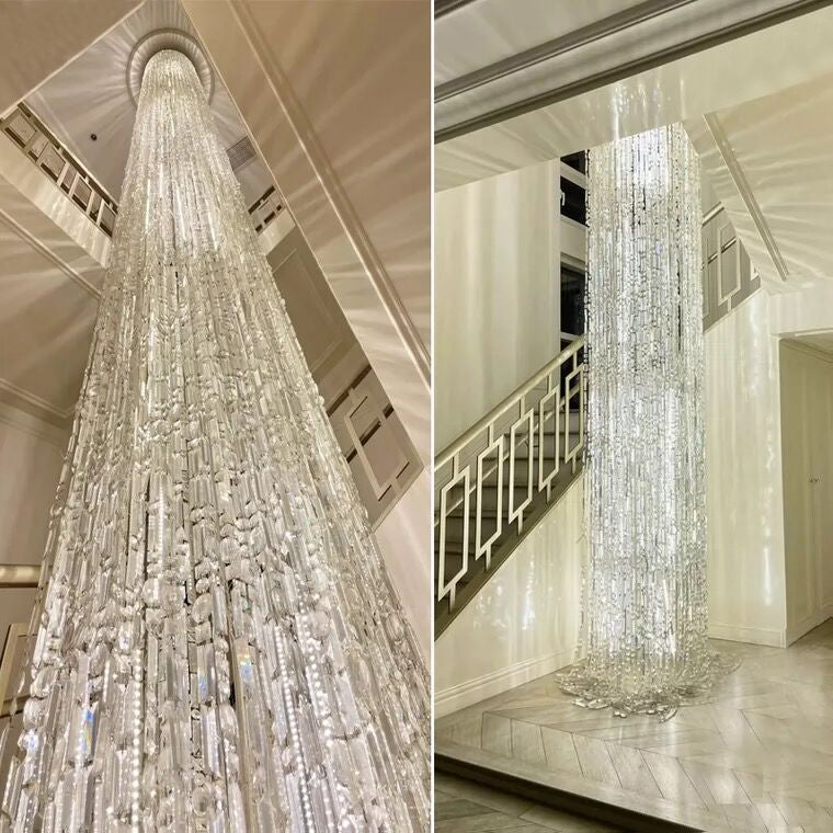 Extra Large unique silver fringe wall door crystal chandelier metallic curtains ceiling crystal light for staircase 