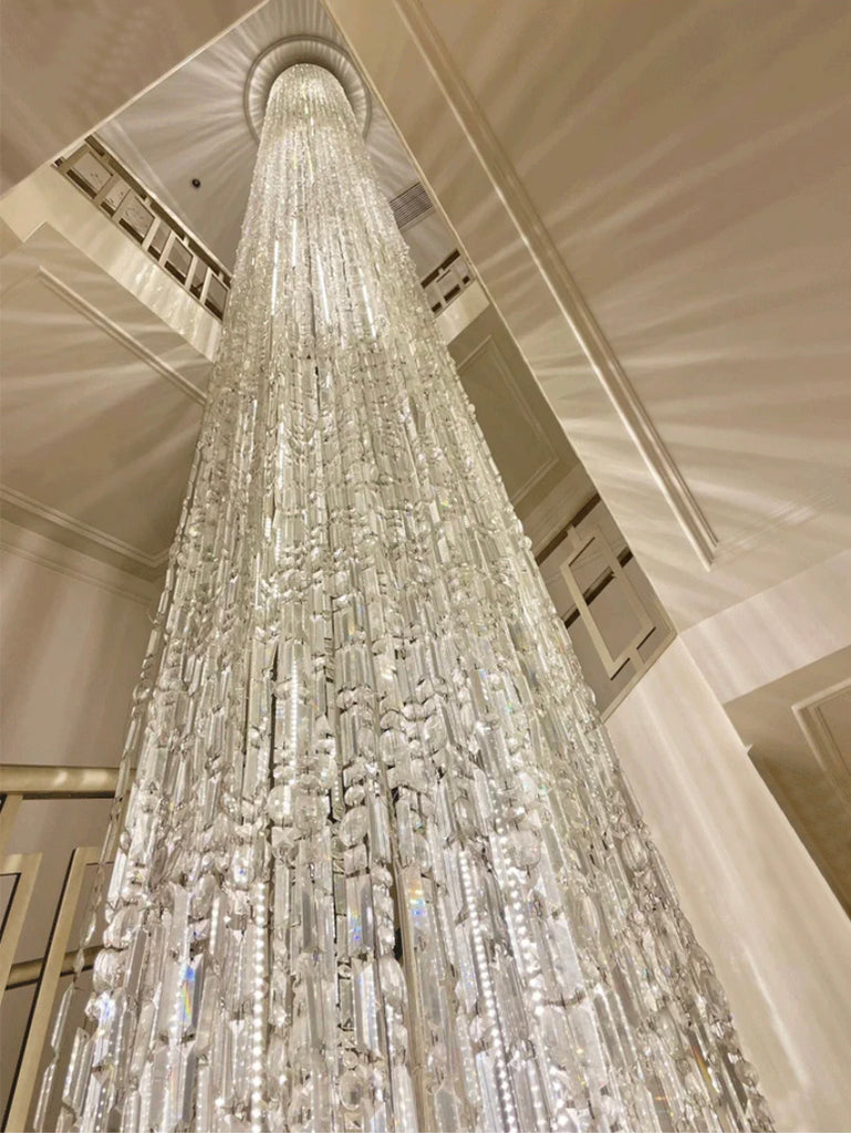 H236.2" Extra Large unique silver fringe wall door crystal chandelier metallic curtains ceiling crystal light for staircase