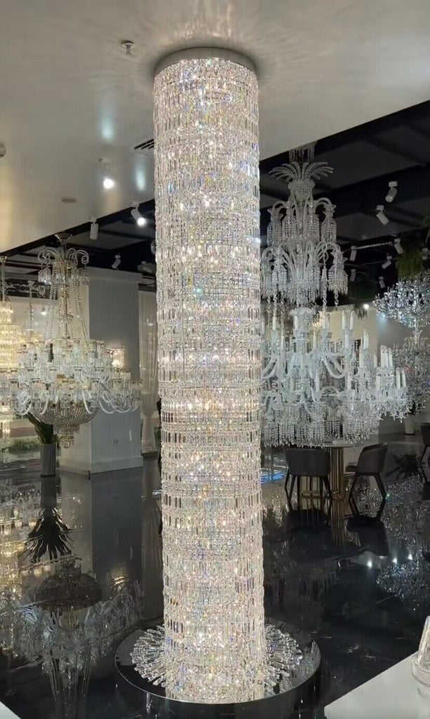 H196.9" Extra Large unique silver fringe wall door crystal chandelier metallic curtains ceiling crystal light for staircase