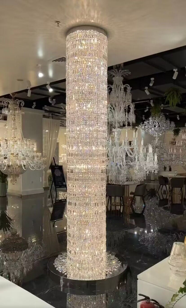 D19.7"*H118.1" Extra Large unique silver fringe wall door crystal chandelier metallic curtains ceiling crystal light for staircase