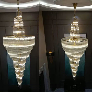 Extra large double spiral Murano glass prism Chandelier  hall staircase foyer crysta;l lights long cascade spiral style modern light