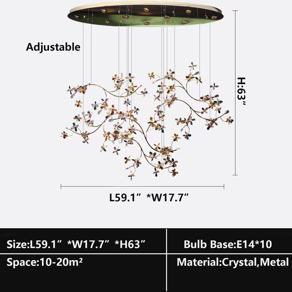 L59.1"*W17.7"*H63"   10 LIGHTS  Modern Nordic Italian ceiling crystal chandelier flower branch flush mount crystal light extra large/oversized/huge chandelier for big dining table/coffee table/bar/restaurant.coffee shop/hotel lobby