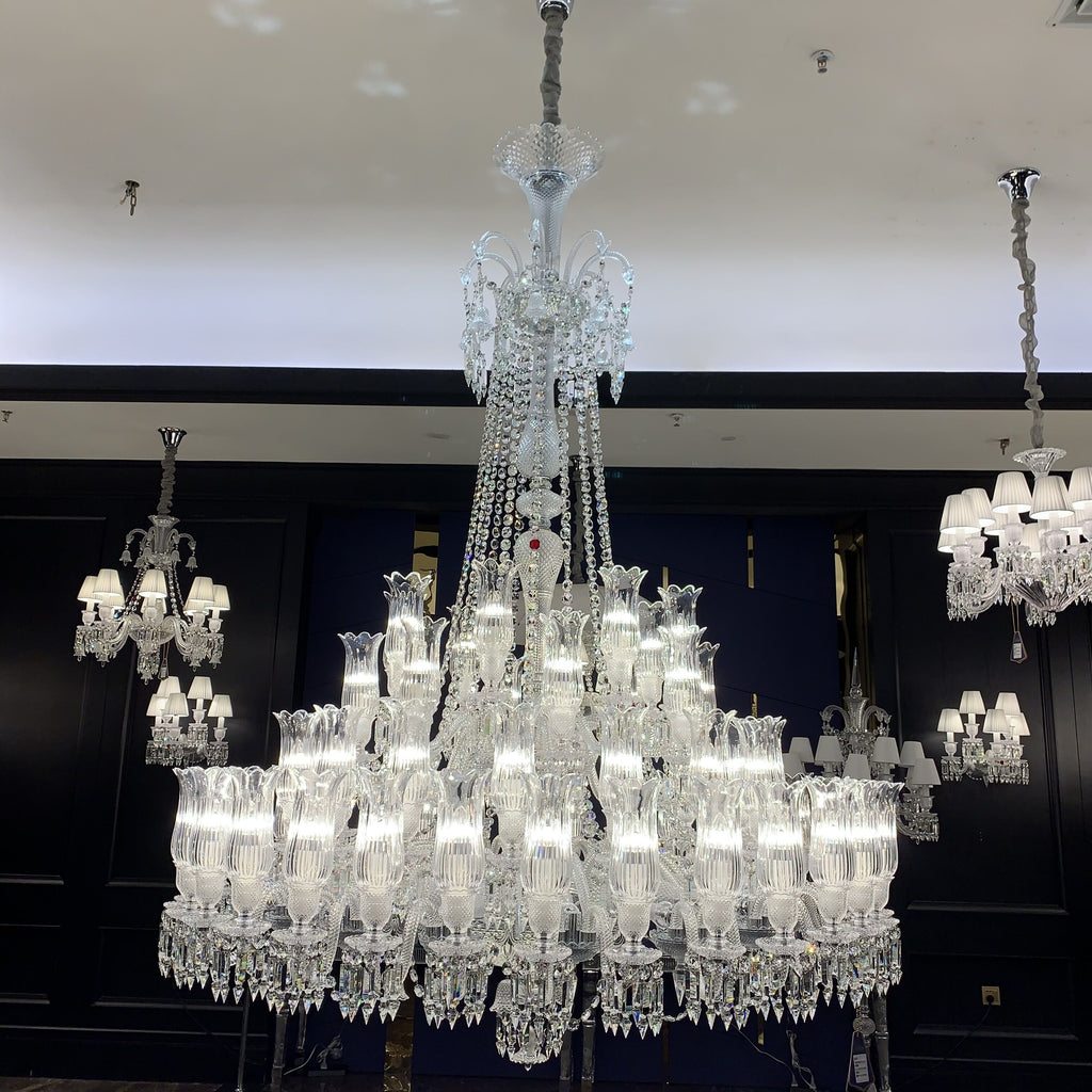 extra large crystal and glass luxury chandelier art flower crystal light fixture boho baccarat crystal chandelier candle branch tiered light fixture for big-foyer/hallway/entryway/staircase