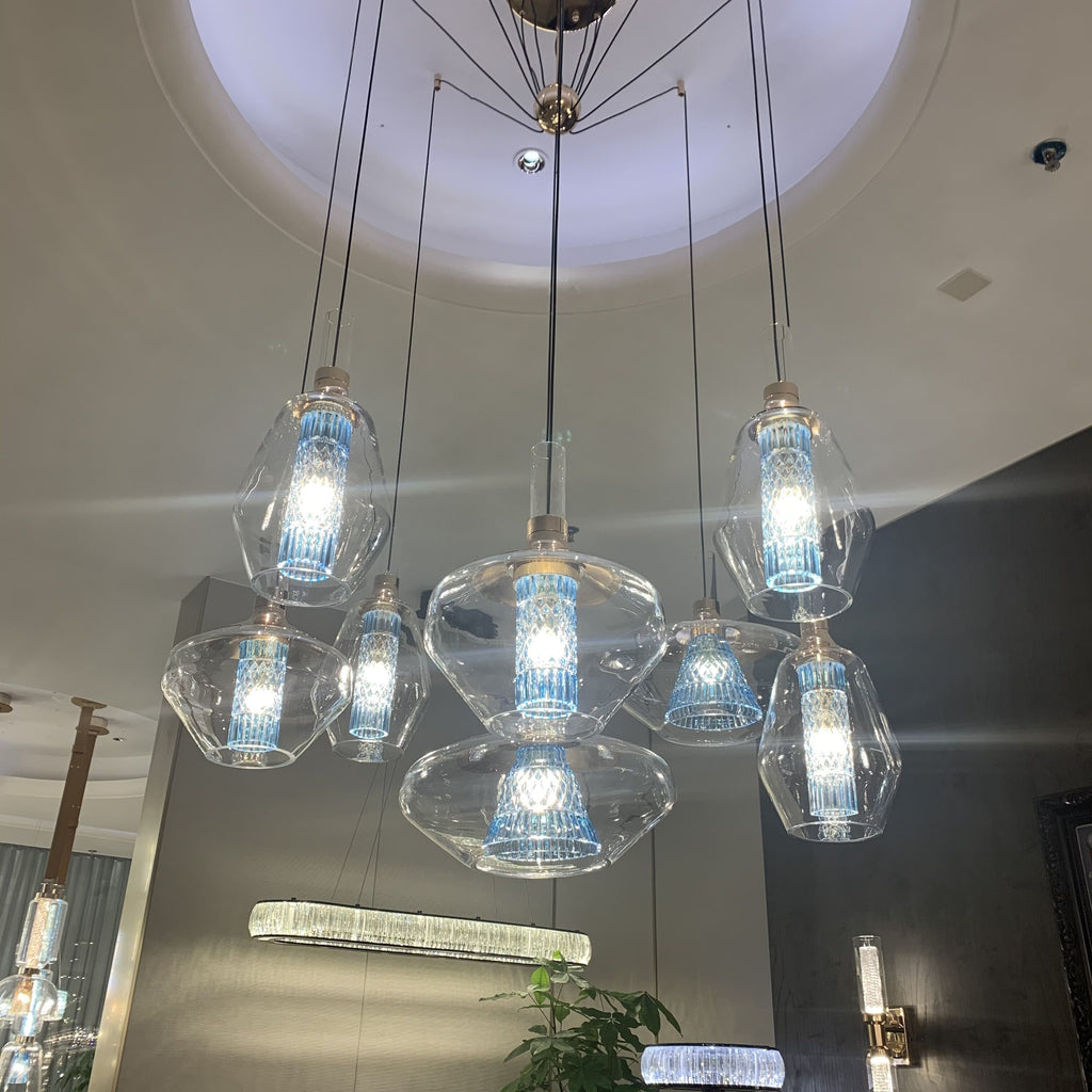 Modern nordic blue glass pendant light .round ceiling crystal chandelier for kitchen island,coffee table,bar,dining room,living room,restaurant,cafe