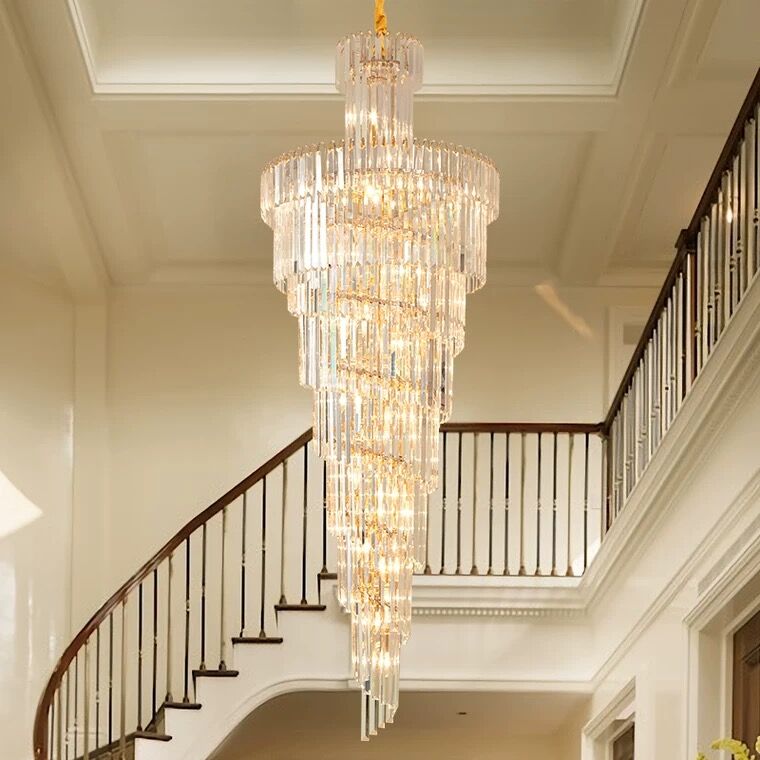Oversized/extra large/huge spiral long staircase crystal chandelier modern light fixture for 2-story/duplex buildings 