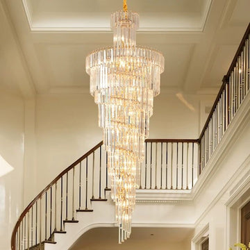 Oversized/extra large/huge spiral long staircase crystal chandelier modern light fixture for 2-story/duplex buildings 
