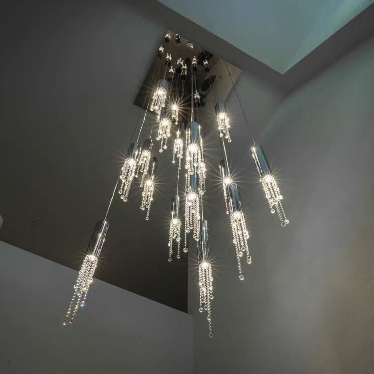 Tinkling Chandelier CREATIVE CHANDELIER SILVER BEADED CHANDELIER FOR ALL SCENES,  Foyer Staircase Chrome Ceiling Light Fixture Silver Crystal Pendant Chandelier For Hallway Entrance  