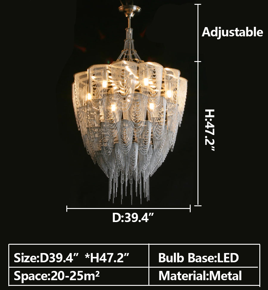 D39.4" Extra large/oversized contemporary/modern/post-modern crystal chandelier tassel chandelier fishtail light multi-layers lights for foyer/hallway/staircase high-ceiling living room/COFFEE SHOP/coffee table/dining table /bar
