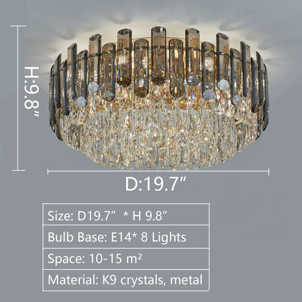 small flush mount chandelier glass luxury 19.7inch diameter for bedroom/living room/bathroom/dining room/entrance of the house