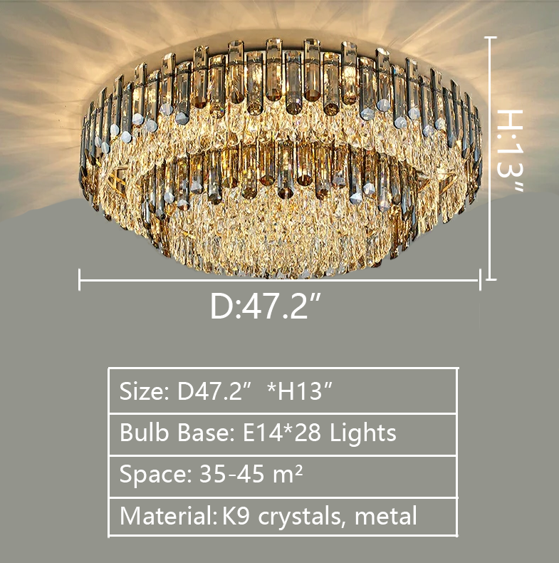 extra large gold flush mount chandelier 47.2inch diameter glass modern style light fixture for luxury villa entryway/hall/staircase round/circular